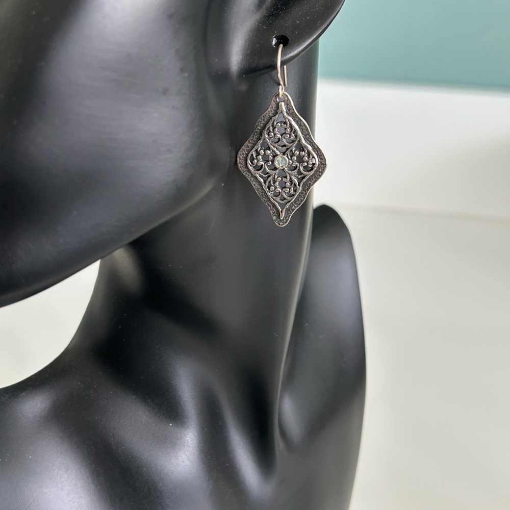 .925 Filigree & Blue Topaz Earrings - Picture 2 of 8